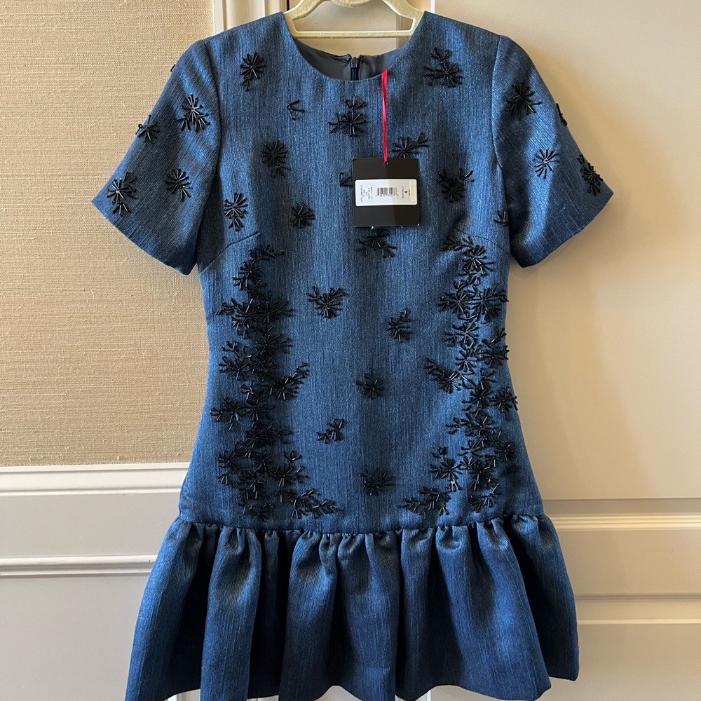 NWT Cynthia Rowley navy dress with black beads size 4